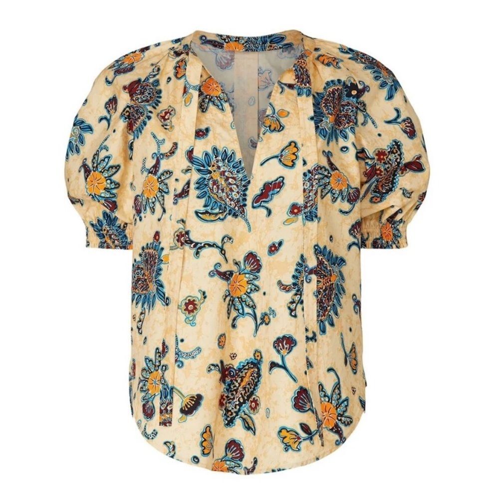 A.L.C. Ellis Puff Sleeve Tie Neck Style Yellow PrintedTop Size 2 - Picture 2 of 12